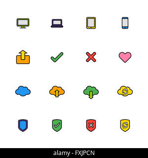 [JPEG] coloratissima linea semplice web icon set per il web, UI ed infografico e le applicazioni per dispositivi mobili Foto Stock