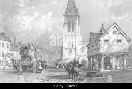 LEICS: Market Harborough, Leicestershire: Allom, antica stampa 1836 Foto Stock