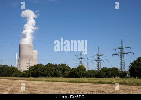 Torri di raffreddamento e tralicci, centrali a carbone vegetale, power plant Westfalia, RWE Power, Hamm-Uentrop, Hamm, Renania settentrionale-Vestfalia Foto Stock