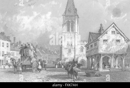 LEICS: Market Harborough, Leicestershire: Allom, antica stampa 1836 Foto Stock