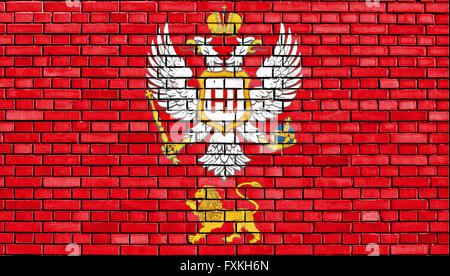 Bandiera del Principato del Montenegro dipinta su un muro di mattoni Foto Stock