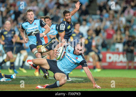 Lo Stadio Allianz, Sydney, Australia. Xvi Apr, 2016. Super Rugby. Waratahs versus Brumbies. Winger Waratahs Matt Carraro inciampa. Il Brumbies ha vinto 26-20. Credito: Azione Sport Plus/Alamy Live News Foto Stock