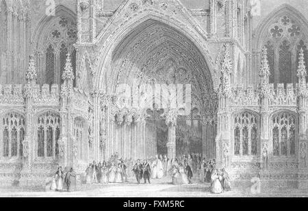 LINCS: entrata alla Cattedrale di Lincoln: Allom, antica stampa 1850 Foto Stock