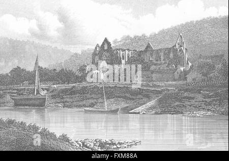 Galles: Tintern Abbey: Monmouth: Barbner seppia, antica stampa 1895 Foto Stock