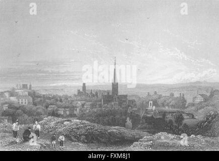 NORFOLK: Norwich Cathedral Hill, antica stampa 1860 Foto Stock