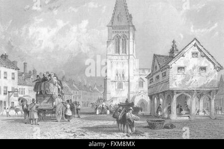 LEICS: Market Harborough, Leicestershire: Allom, antica stampa 1836 Foto Stock