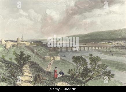 NORTHUMBS: Berwick ponte: da NW: Finden , antica stampa 1838 Foto Stock