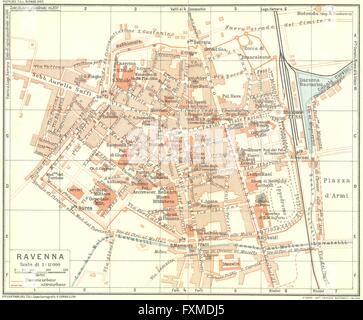 RAVENNA. Vintage town mappa della città piano. L'Italia, 1927 Foto Stock