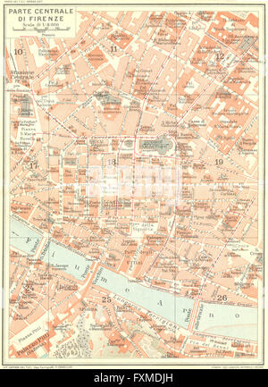 Centrale di Firenze Firenze. Vintage town mappa della città piano. L'Italia, 1927 Foto Stock