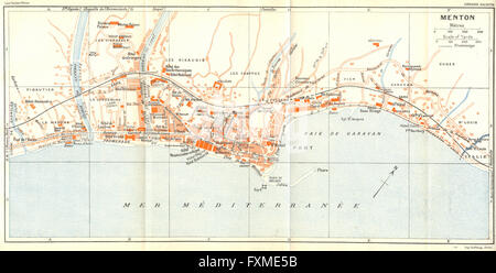 COTE D'AZUR: Menton, 1926 Vintage map Foto Stock