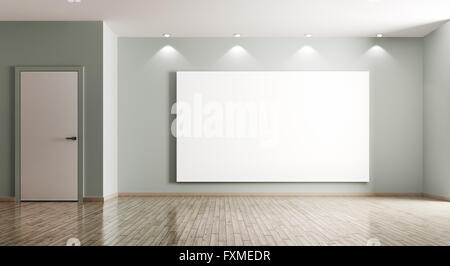 Interno vuoto del soggiorno con grande poster e porta il rendering 3D Foto Stock