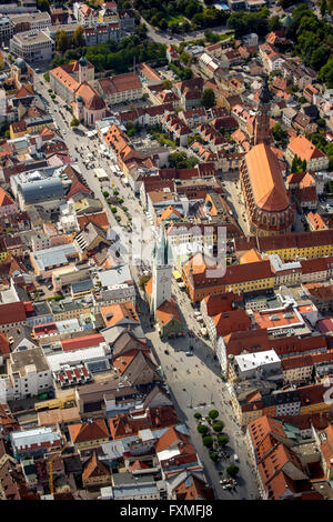 Vista aerea, torre di città a Theresienplatz Straubing, Baviera orientale, Baviera, Germania, Europa, vista aerea, uccelli-occhi vista, Foto Stock