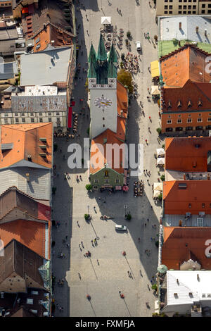 Vista aerea, torre di città a Theresienplatz Straubing, Baviera orientale, Baviera, Germania, Europa, vista aerea, uccelli-occhi vista, Foto Stock