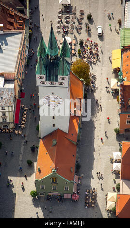 Vista aerea, torre di città a Theresienplatz Straubing, Baviera orientale, Baviera, Germania, Europa, vista aerea, uccelli-occhi vista, Foto Stock