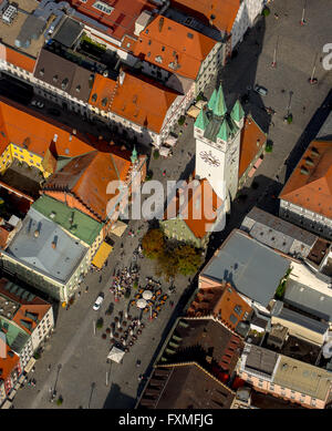 Vista aerea, torre di città a Theresienplatz Straubing, Baviera orientale, Baviera, Germania, Europa, vista aerea, uccelli-occhi vista, Foto Stock