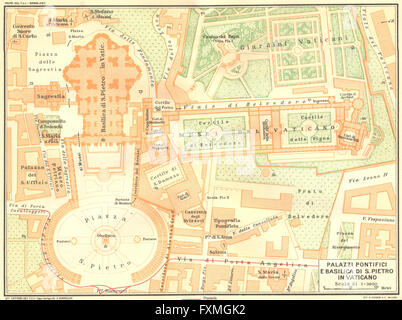 Vaticano: palazzo papale Basilica San Pietro Roma, 1925 Vintage map Foto Stock