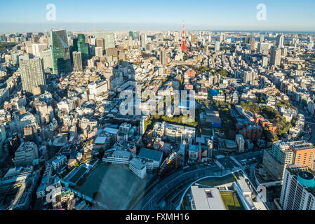 La torre di Tokyo e alti edifici in Tokyo, Giappone Foto Stock