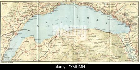 Svizzera: il Lago di Ginevra, 1923 Vintage map Foto Stock