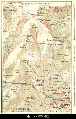 Svizzera: Dintorni di Montana, 1923 Vintage map Foto Stock