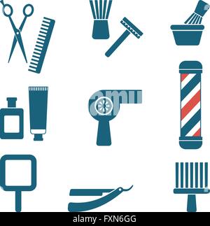 Barbiere e parrucchiere silhouette set di icone 3 Illustrazione Vettoriale