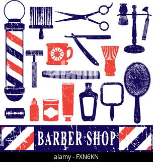 Vintage Barber shop strumenti silhouette set di icone 3 Illustrazione Vettoriale