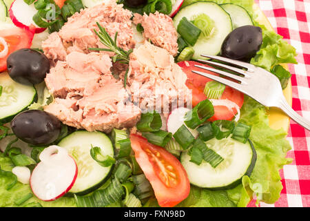 Insalata di tonno con verdure e olive. Foto Stock