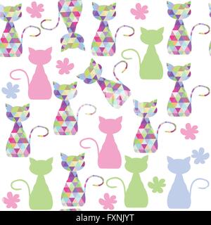 Gatti colorato modello senza soluzione di continuità e senza soluzione di continuità nel modello swatch menu, illustrazione vettoriale Illustrazione Vettoriale