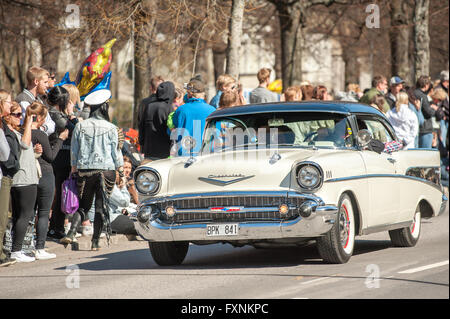 Chevrolet bel Air 1957 alla sfilata annuale di auto d'epoca il giorno di maggio a Norrkoping, Svezia. Foto Stock