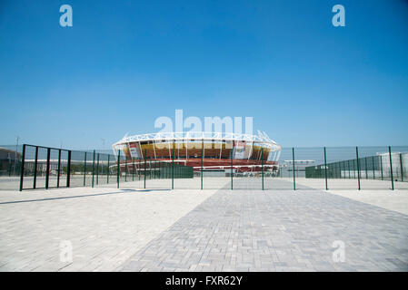 RIO DE JANEIRO, Brasile - 04/16/2016: parco olimpico - Tennis arena facciata nel parco olimpico di Barra da Tijuca, a ovest della città. (Foto: Celso Pupo / FotoArena) Foto Stock