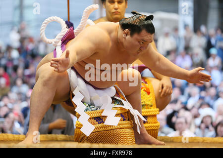 Tokyo Giappone. Xviii Apr, 2016. Hakuho, Sumo : annuale torneo di sumo dedicata al Santuario Yasukuni a Tokyo in Giappone. Credito: YUTAKA AFLO/sport/Alamy Live News Foto Stock