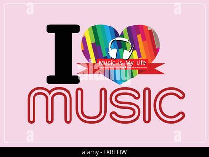 Io amo la musica e la musica è la mia parola di vita il tipo di font con segni idea design Illustrazione Vettoriale