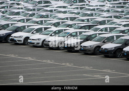 Importazione di autovetture in banchina a Setubal in Portogallo Foto Stock