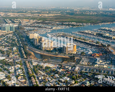 Vista aerea, Marina Venezia Yacht Club, marina, barche a motore, barche a vela, Admiralty Way, Marina del Rey, Los Angeles County, Foto Stock