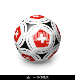 Un campo di calcio con una bandiera svizzera, 3D render su uno sfondo bianco. Foto Stock