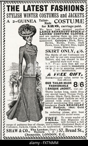 Originale vecchia vintage magazine advert dalla tarda epoca vittoriana datata 1900. Pubblicità Pubblicità moda da Shaw & Co sarti di Cheapside London Foto Stock