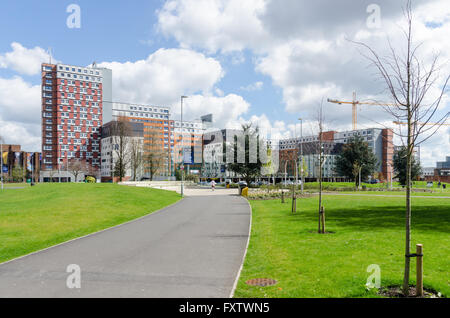 Spazi verdi aperti alla Aston University di Birmingham Foto Stock