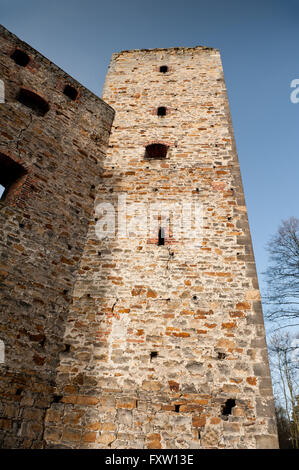 Torre del castello in Drzewica, Zamek w Drzewicy rovine da 1527-1535 in Polonia, Europa, sightseeing esterno dell'edificio, viaggi. Foto Stock