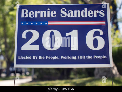 Un Bernie Sanders 2016 segno su un prato in California. Foto Stock