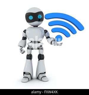 Il robot e il simbolo Wi-Fi (fatto in 3d) Foto Stock