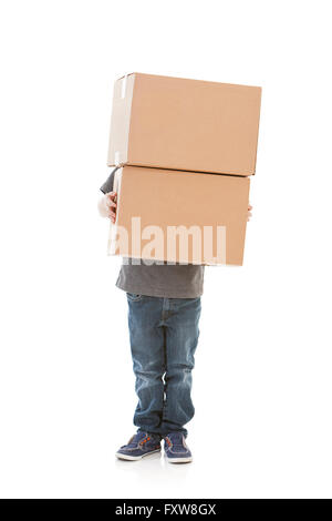 Isolato su bianco serie di un caucasico famiglia nucleare in abbigliamento casual e abbigliamento per il fitness. Mamma e papà, fratello e sorella. Foto Stock