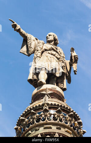 Christopher Columbus monumento, Christopher Columbus statua dettaglio, La Rambla, Barcelona, Spagna Foto Stock