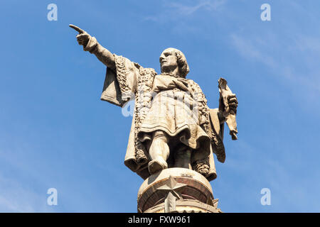 Christopher Columbus monumento, Christopher Columbus statua dettaglio, La Rambla, Barcelona, Spagna Foto Stock