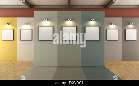 Galleria d'Arte Moderna con pannelli colorati e telaio vuoto - 3d rendering Foto Stock