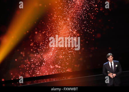 Roma, Italia. 18 Aprile, 2016. Davide Marinelli cerimonia David di Donatello la cerimonia di premiazione. Foto: Samantha Zucchi/Insidefoto/Alamy Live News Foto Stock