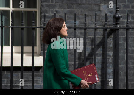 10 Downing Street, Londra, Regno Unito. 19 Aprile, 2016. Il segretario di Stato per l'Irlanda del Nord Theresa Villiers MP lascia Downing Street dopo settimanale di riunione del gabinetto. Credito: Malcolm Park editoriale/Alamy Live News Foto Stock