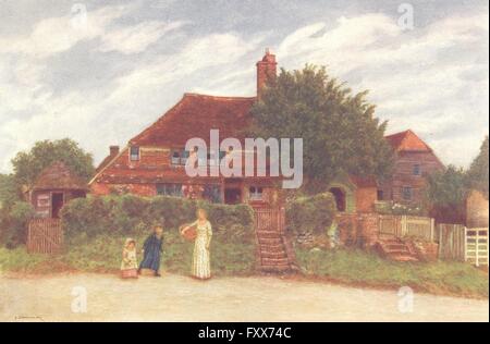 KATE GREENAWAY: Cottages, antica stampa 1905 Foto Stock