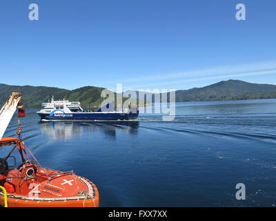 Marlborough Suono, Nuova Zelanda dal traghetto Interislander Foto Stock