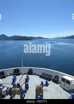 Marlborough Suono, Nuova Zelanda dal traghetto Interislander Foto Stock