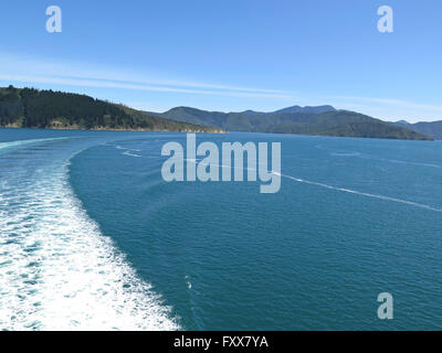 Marlborough Suono, Nuova Zelanda dal traghetto Interislander Foto Stock