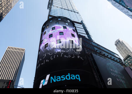 Tabellone elettronico sul NASDAQ MarketSite in Times Square NYC Foto Stock